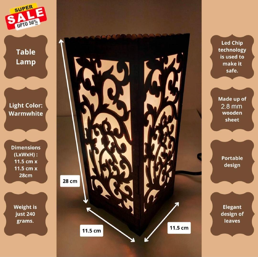 3D Wooden Table Lamp with Leaf Design, Warm LED, 240g Portable