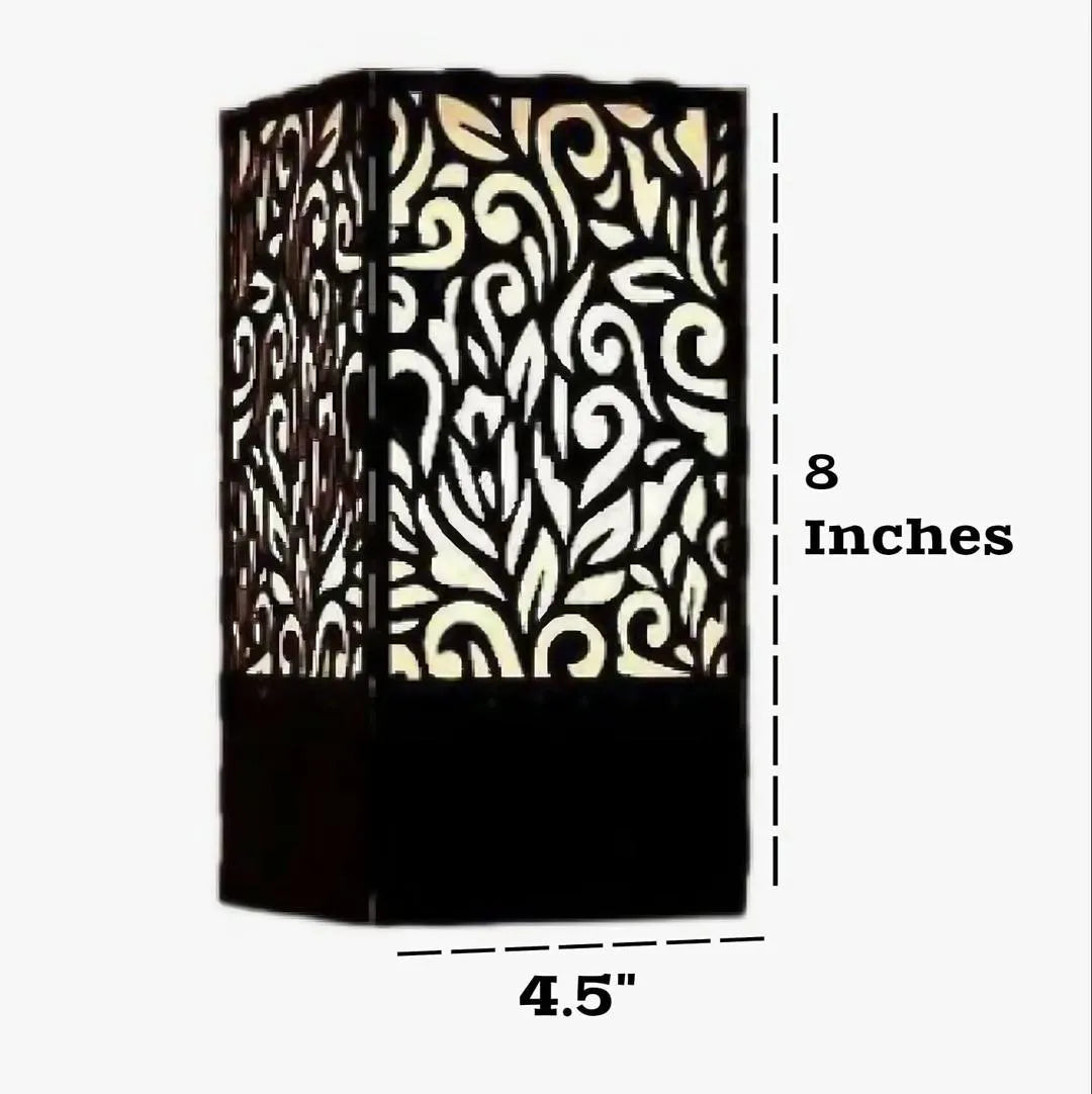 Wooden Side Table Lamp with Laser Cut Floral Design