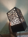 Wooden Side Table Lamp with Laser Cut Floral Design