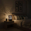 Wooden Side Table Lamp with Laser Cut Floral Design