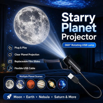 LED Planet Projector Lamp Replaceable Lens Slides | 360° Rotating USB Planetary Projection Light
